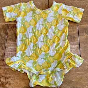 Kate Quinn Infant Girls Short Sleeve Ruffle Lemon Bubble Onesie White 3-6 M EUC